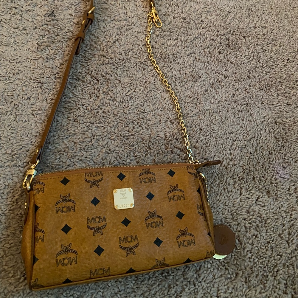 MCM cognac leather crossbody in like brand new condition